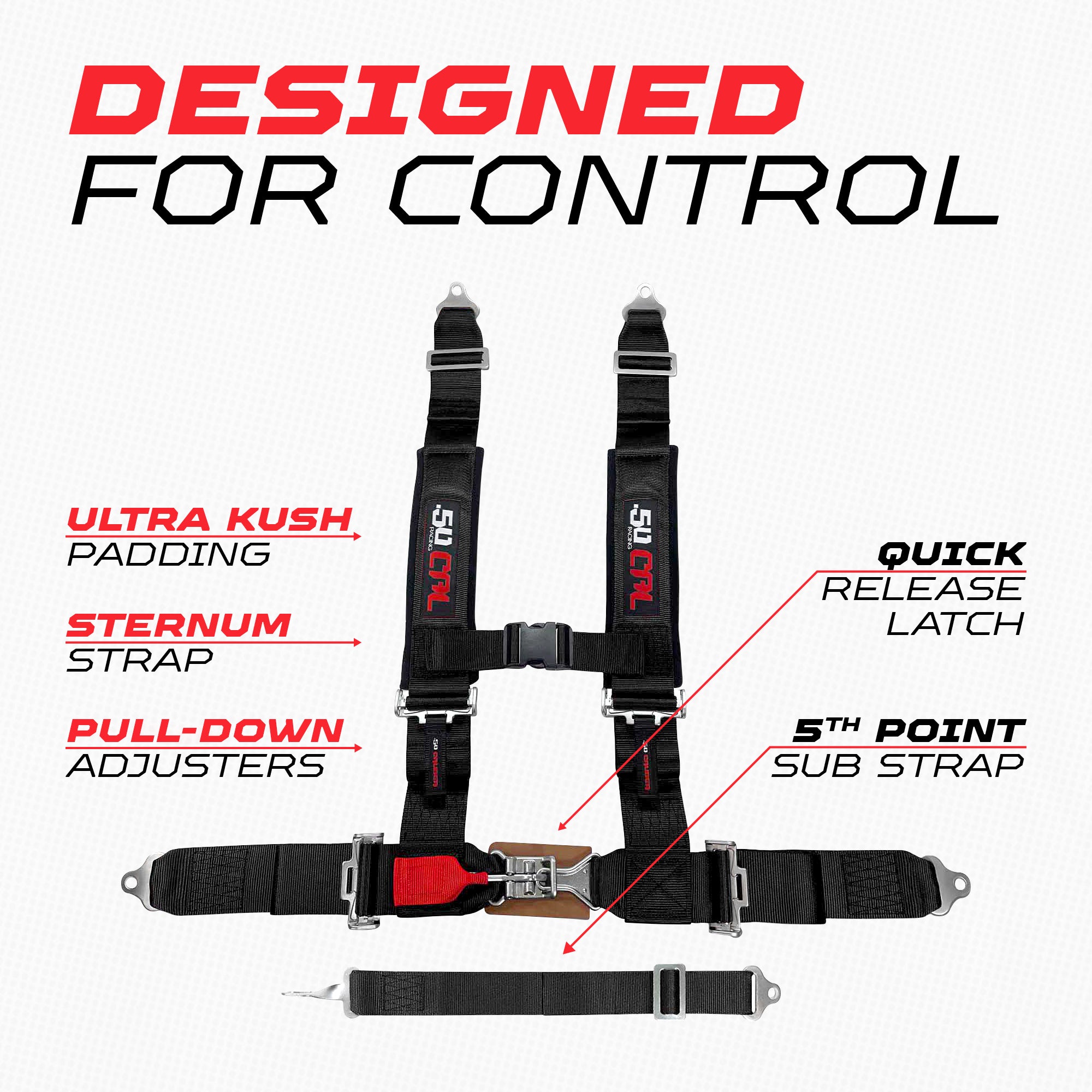 3" 5 Point Racing Harness – Pro Series Race Latch | 50 Caliber Racing